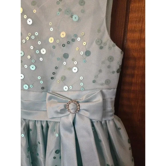 AMERICAN PRINCESS Girls Aqua Blue Sequin Bow Formal Party Dress Size 8 - Picture 3 of 8